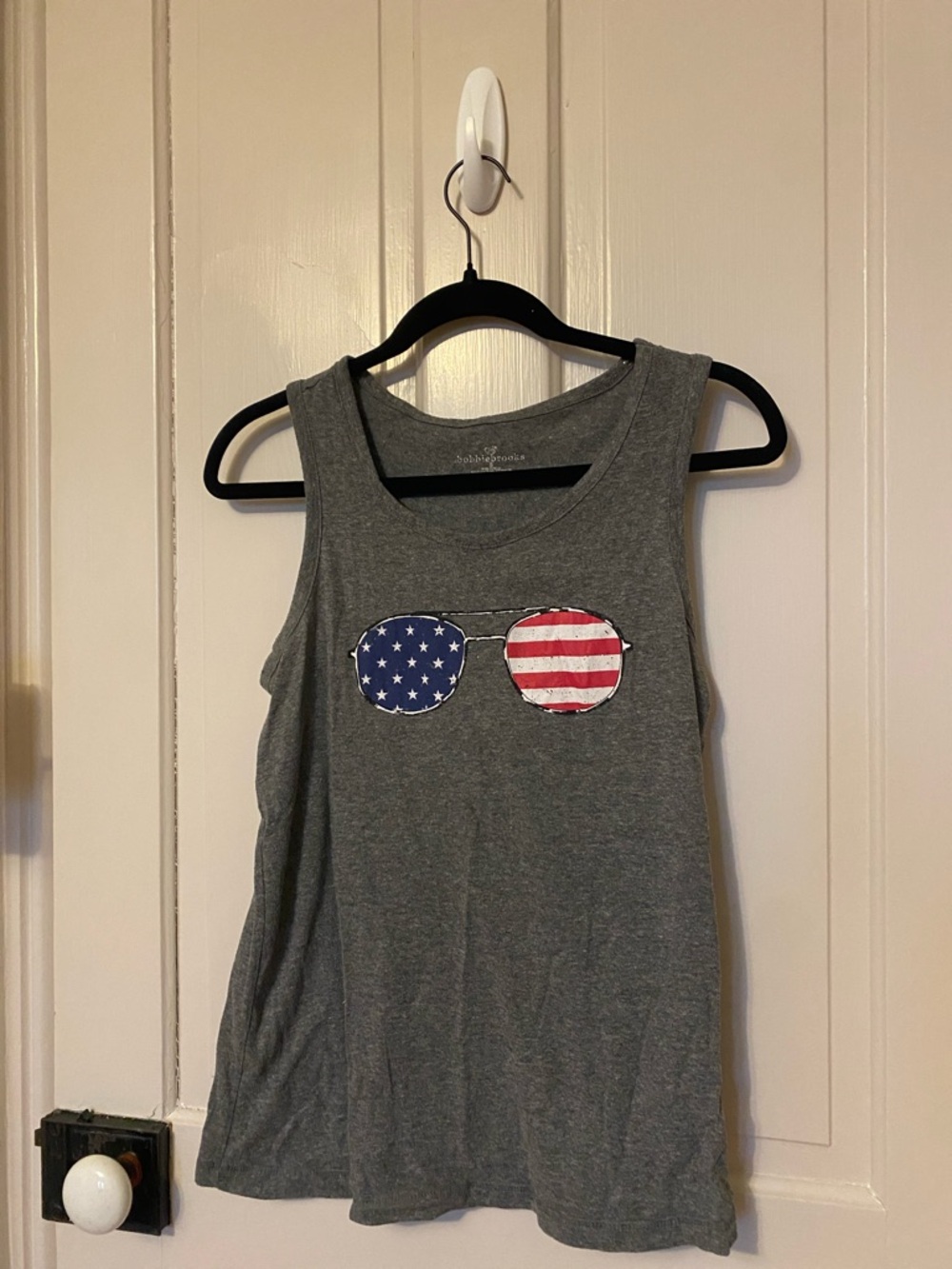 Bobbie Brooks Gray Tank Top with American Flag Sunglasses Graphic